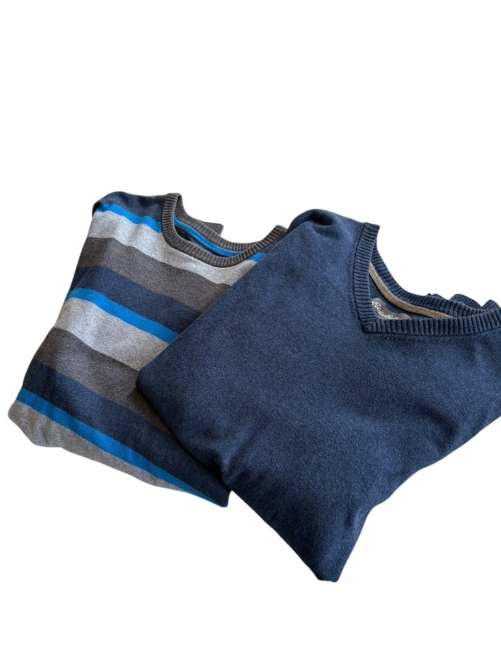 Eddie Bauer Mens XL Sweater Lot 2 Blue Gray Striped Crewneck Cotton Wool